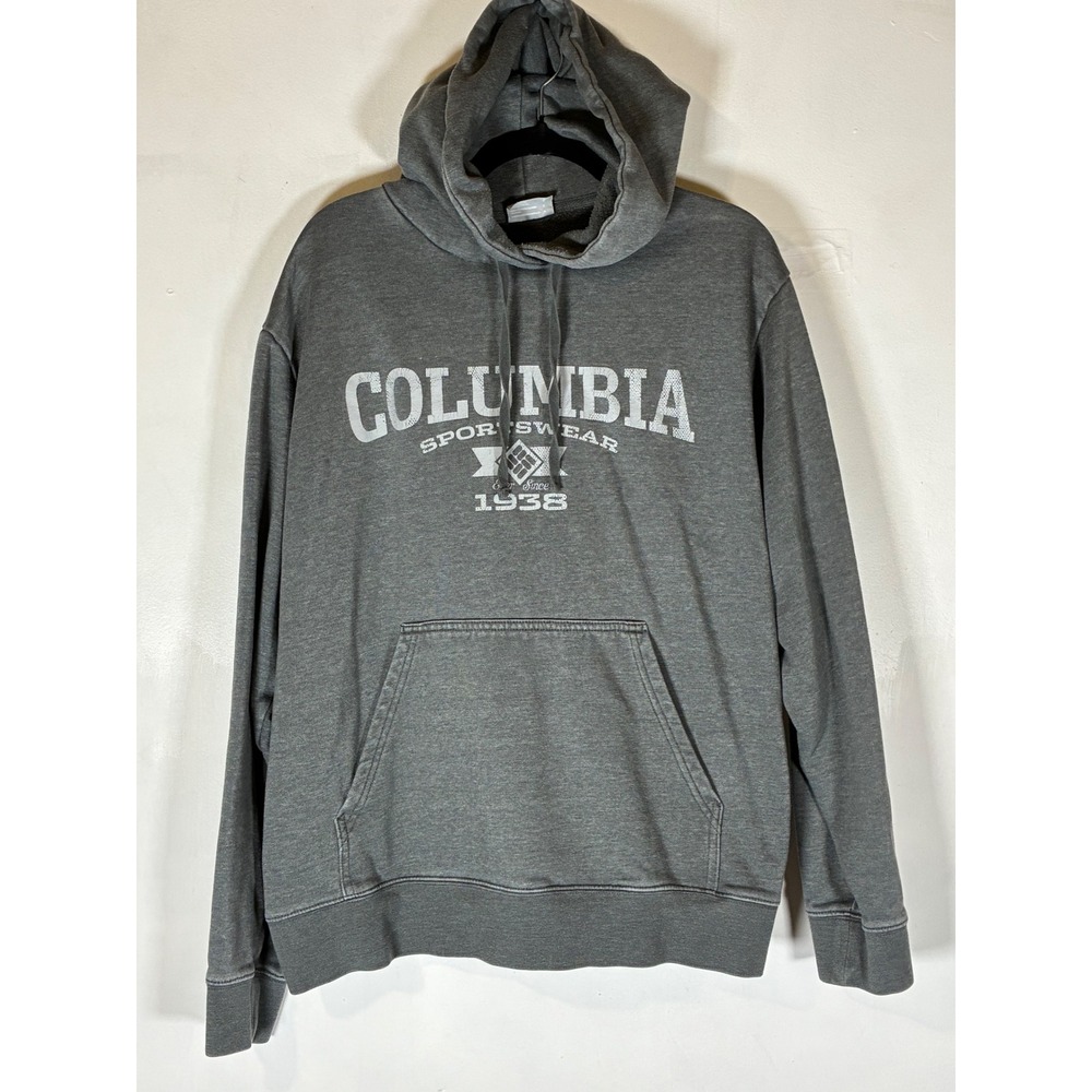 Columbia Sportswear Large Gray Logo Spellout Pullover Hoodie‎ Distressed